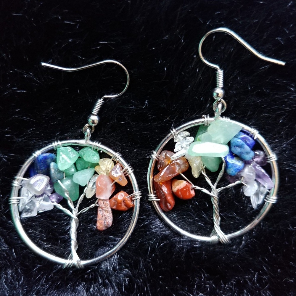 New Tree of Life Chakra Gemstone Handmade Earrings